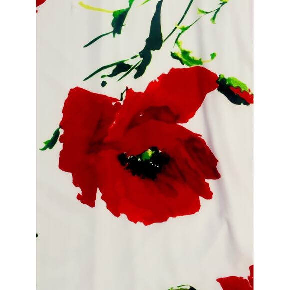 Anne Klein Sleeveless Dress White Red Poppy Floral Keyhole Back Midi Size 4 - Picture 3 of 13